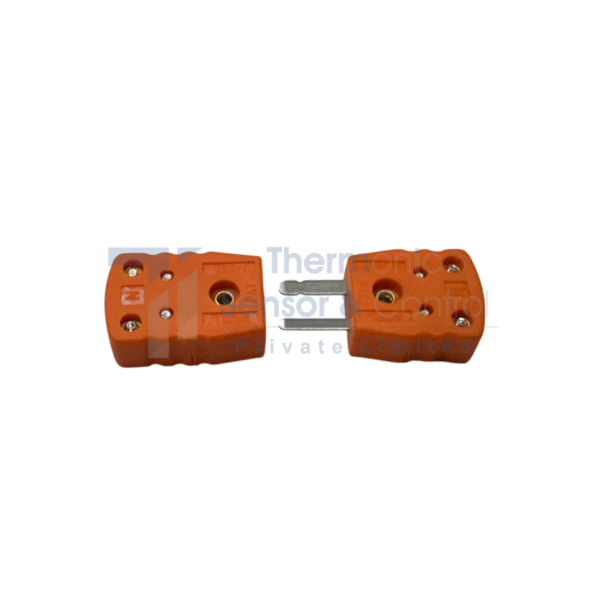 Miniature flat pin connector for Type N thermocouples and RTDs, compact and corrosion-resistant for precise temperature measurement.