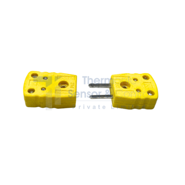 "Miniature flat pin connector for Type K thermocouples, compact and corrosion-resistant, providing accurate and reliable temperature measurement for industrial, laboratory, HVAC, and scientific applications."