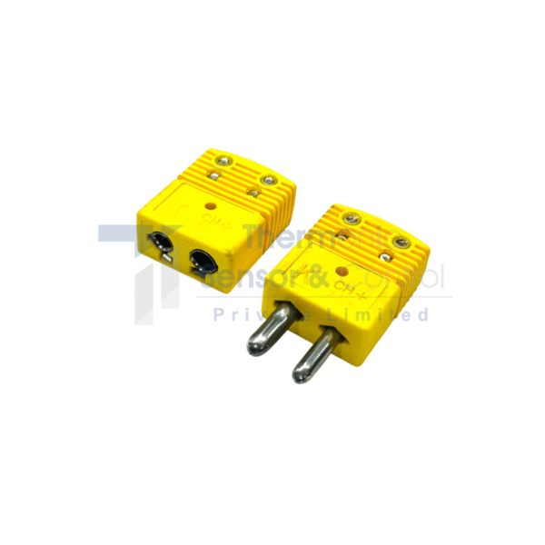 K Type round-pin thermocouple connector with chromel–alumel contacts and high-temperature insulation for accurate industrial and laboratory temperature measurement.