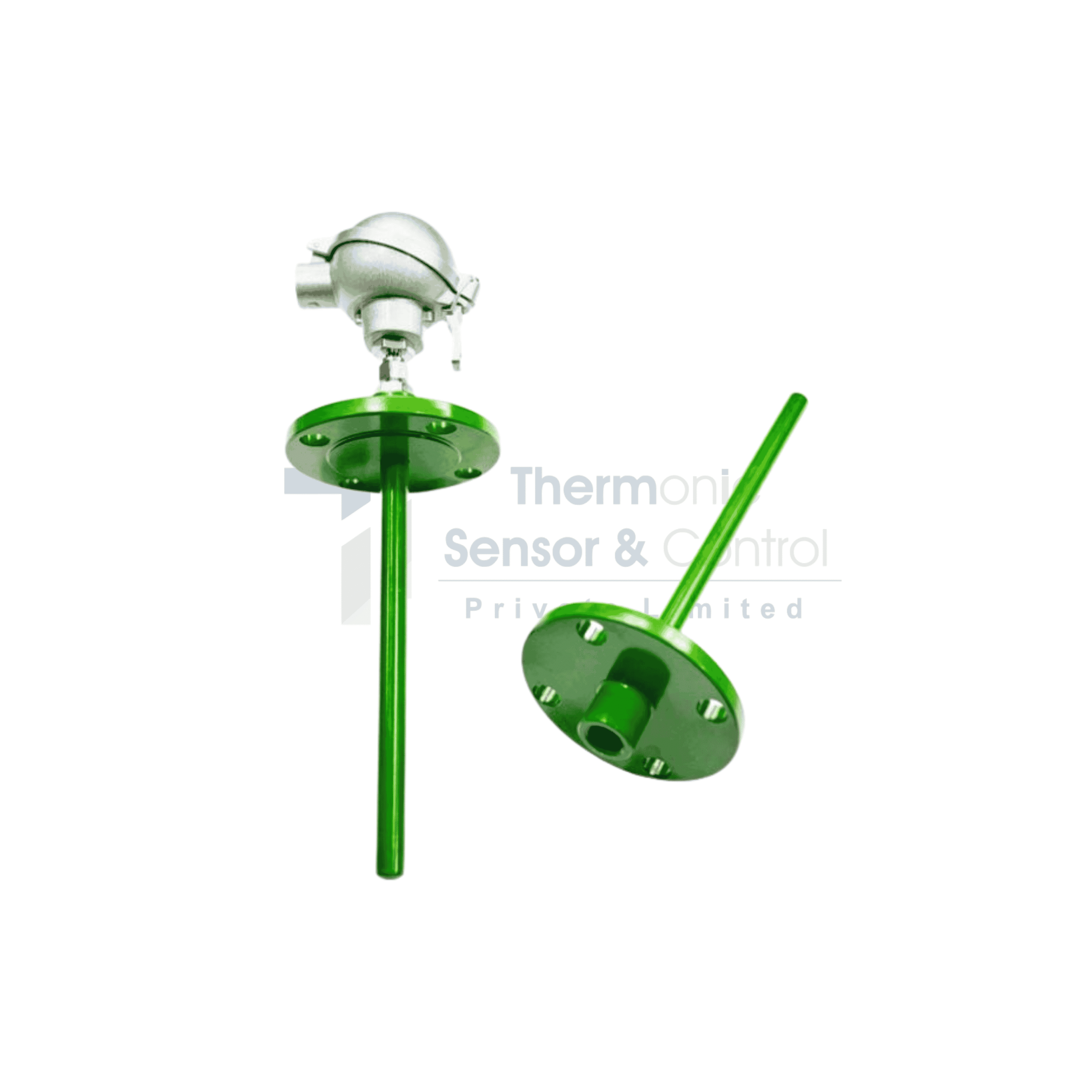 RTD sensor with PTFE Teflon coated thermowell for corrosion-resistant industrial temperature measurement